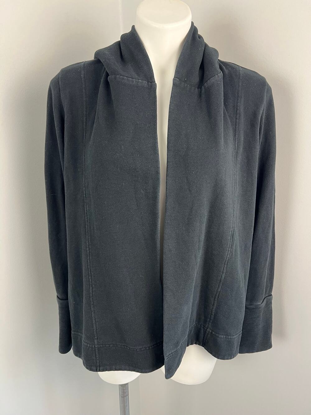 Standard James Perse Black Open Front Hooded Cardigan Medium
